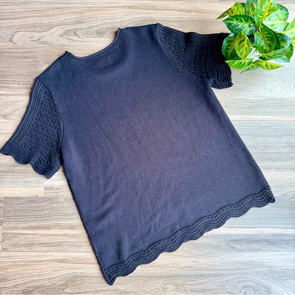 Croft & Barrow Black Short Sleeve Crochet Knit Sweater Top Size Large - Picture 12 of 12